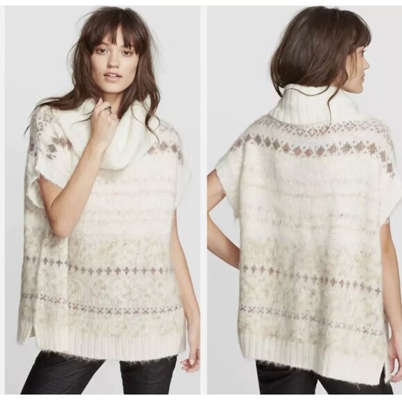 FREE PEOPLE Women Cottagecore Lagenlook Fair Isle Cowl Neck Soft Knit Sweater XS - Picture 1 of 11